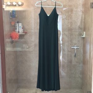 Floor-length, hunter green dress
